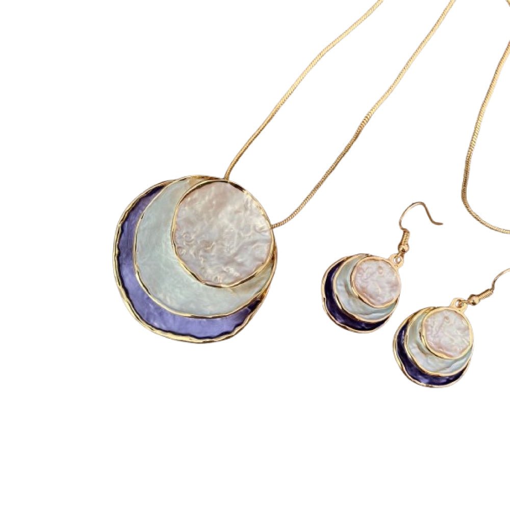 Colorful Oil Painting Design Three - Layer Ring Hollow Pendant Set with Earrings & Necklace - Beauty Belliss